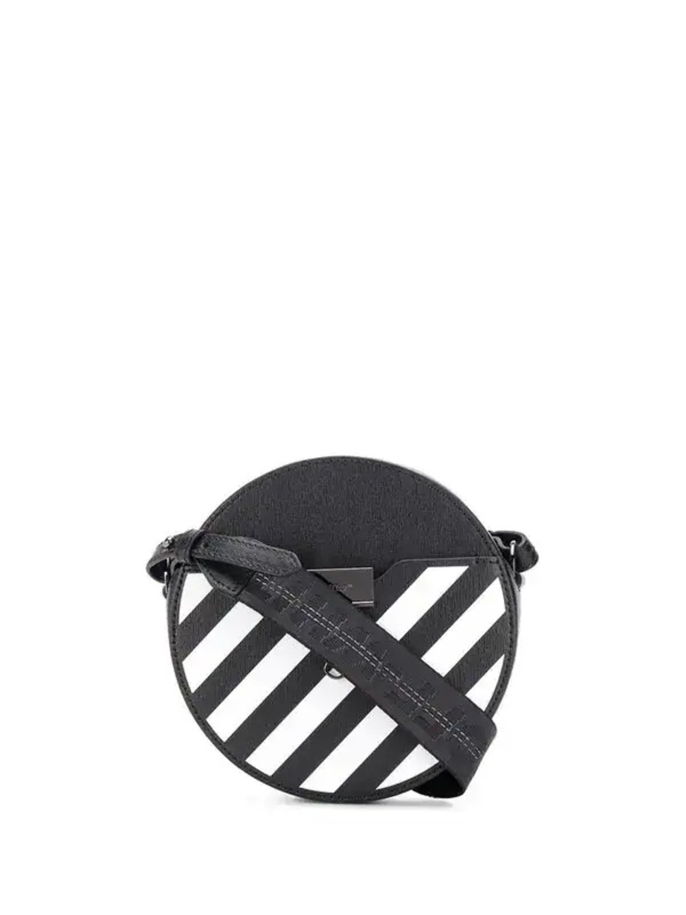 Off-White Black and White Diagonal Stripe Round Crossbody Bag